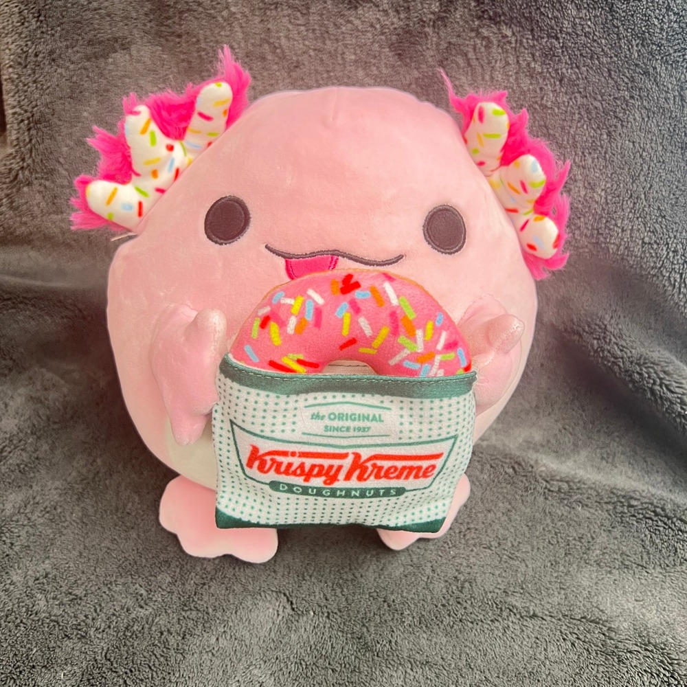 Squishmallow ZURU Snackles Pink Axolotl Krispy Kreme Doughnut Plush Toy 9 Inch